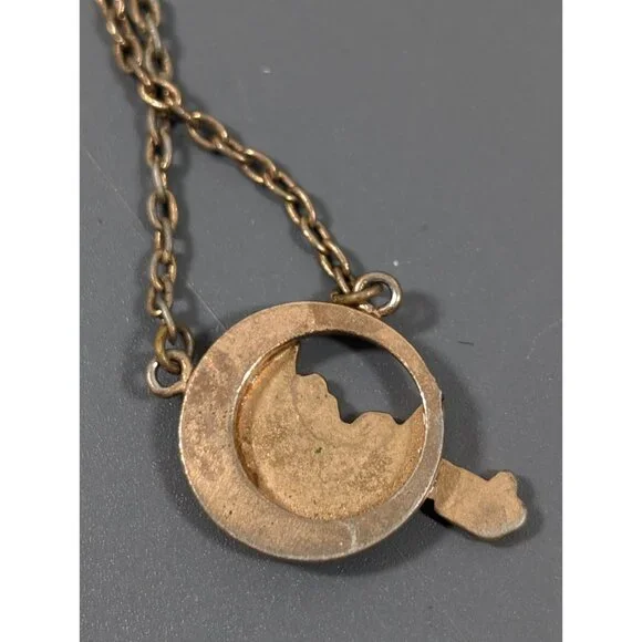 Vintage 1970s 1928 Morton Salt Girl Umbrella Gold Tone Necklace with Crystals - Picture 10 of 11